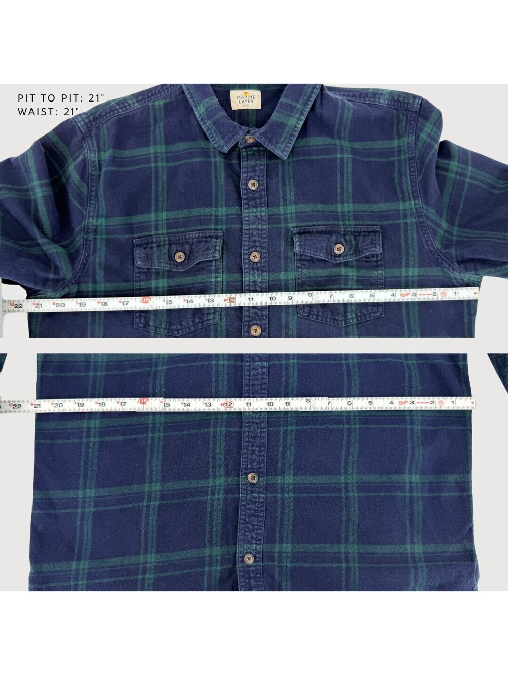 Marine Layer Plaid Flannel Button Front Shirt Large - Picture 7 of 9